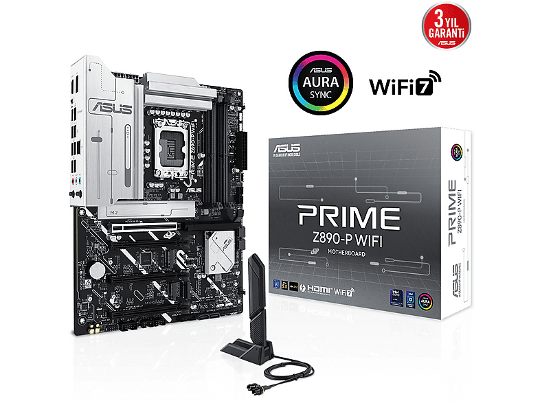 ASUS Prime Z890-P WiFi Intel Z890 LGA1851 DDR5 7600 DP HDMI USB4 4x M2 USB3.2 WiFi 7 + BT Aura RGB 2 Anakart