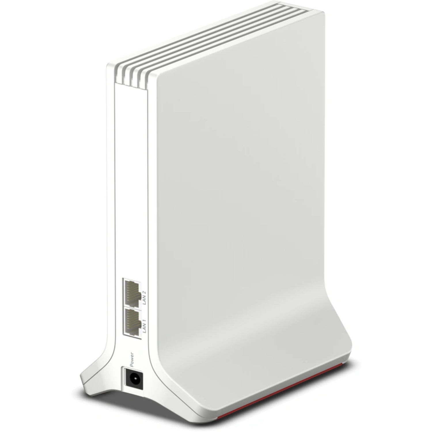 White router with ports and a red base.