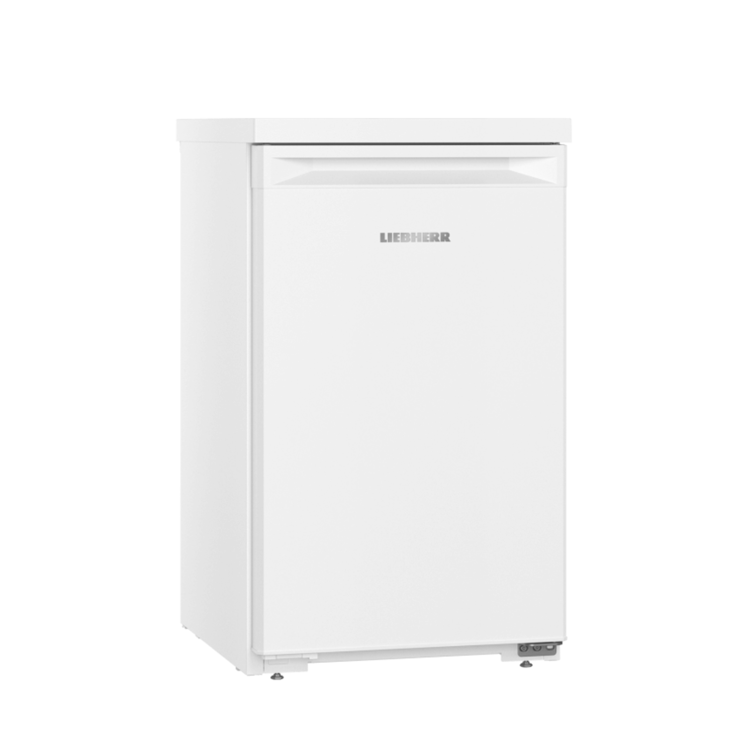 A white Liebherr refrigerator, a single-door model, on a dark background.