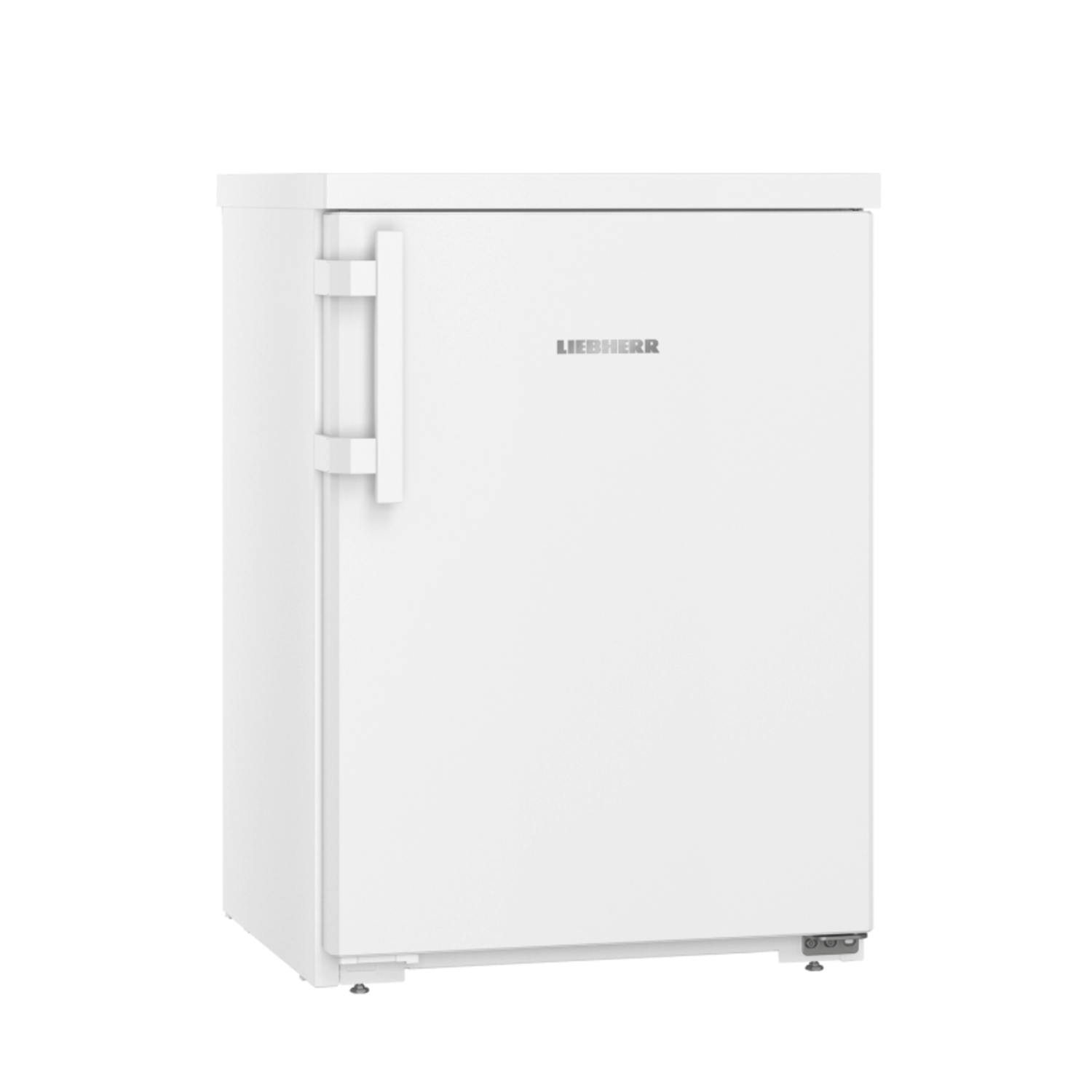 White Liebherr refrigerator, closed, with a handle on the side. The door is closed.