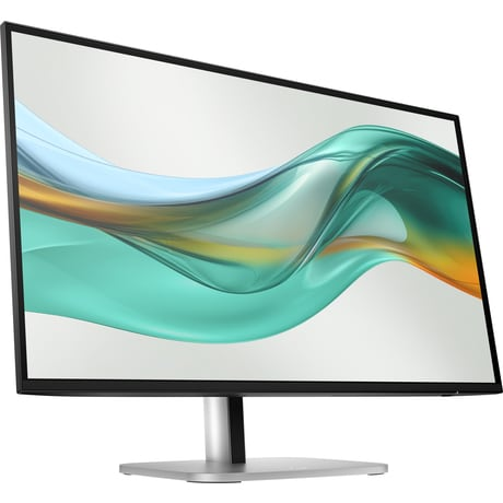 Un monitor de ordenador con un diseño elegante muestra una imagen abstracta colorida.