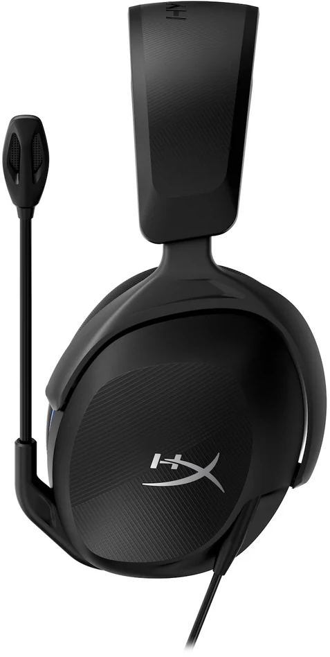 Fekete HyperX gamer fejhallgató, bal oldalon mikrofonnal.