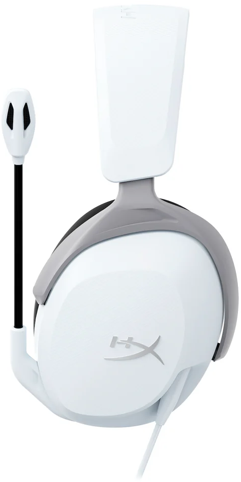 Fehér HyperX gamer fejhallgató.