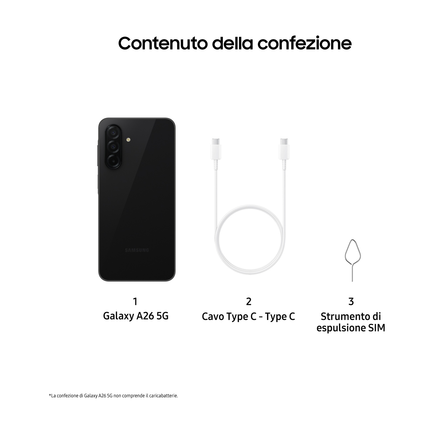 Contenuto di una scatola del telefono: telefono, cavo e strumento di espulsione SIM.
