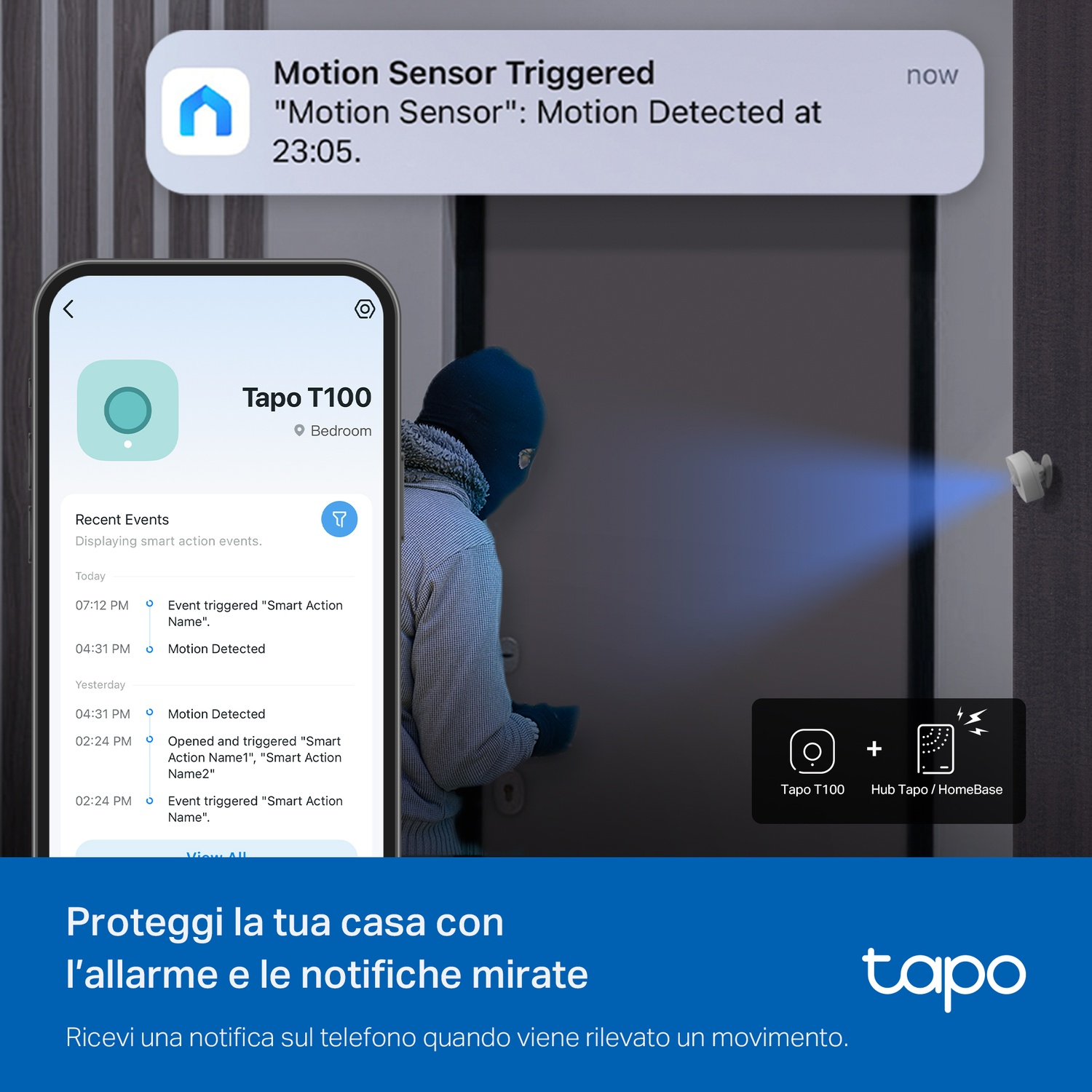 Smartphone che mostra un avviso di sicurezza. Persona in abiti scuri. Sistema di sicurezza.