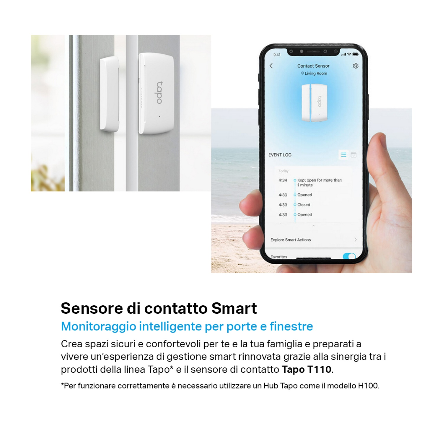 Sensore per porta intelligente con smartphone che mostra i registri.