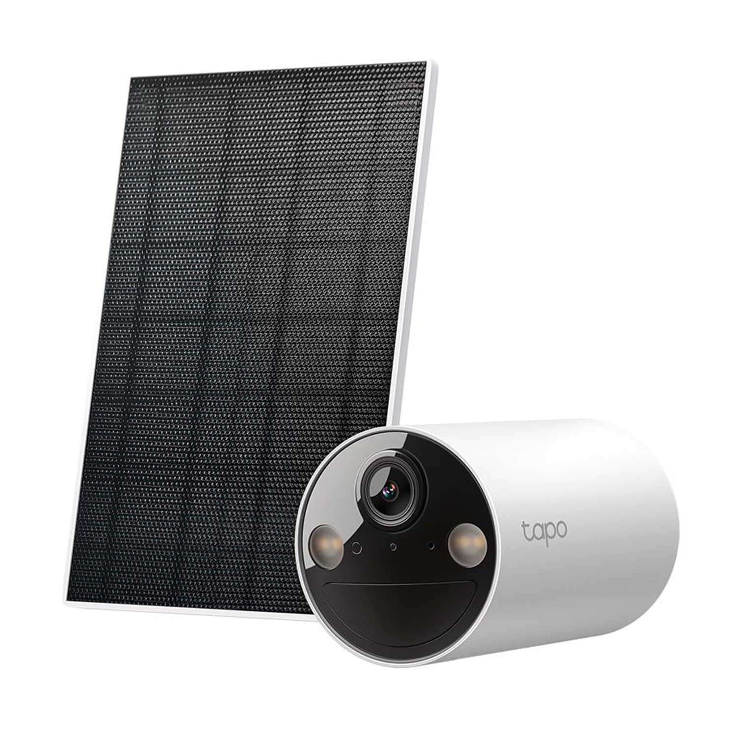 Una telecamera di sicurezza Tapo bianca con un pannello solare.