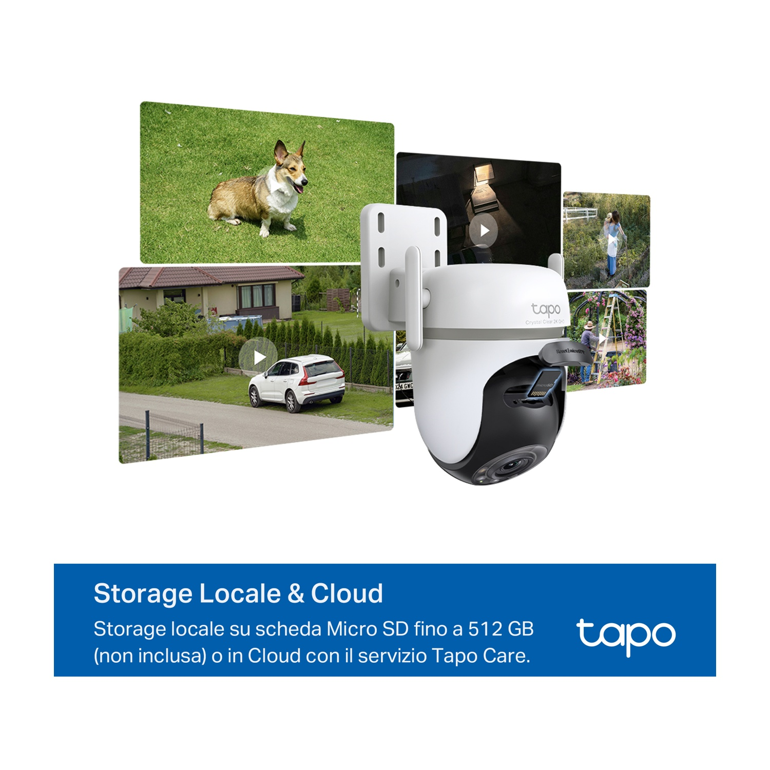 Una telecamera di sicurezza bianca e nera con più anteprime video.