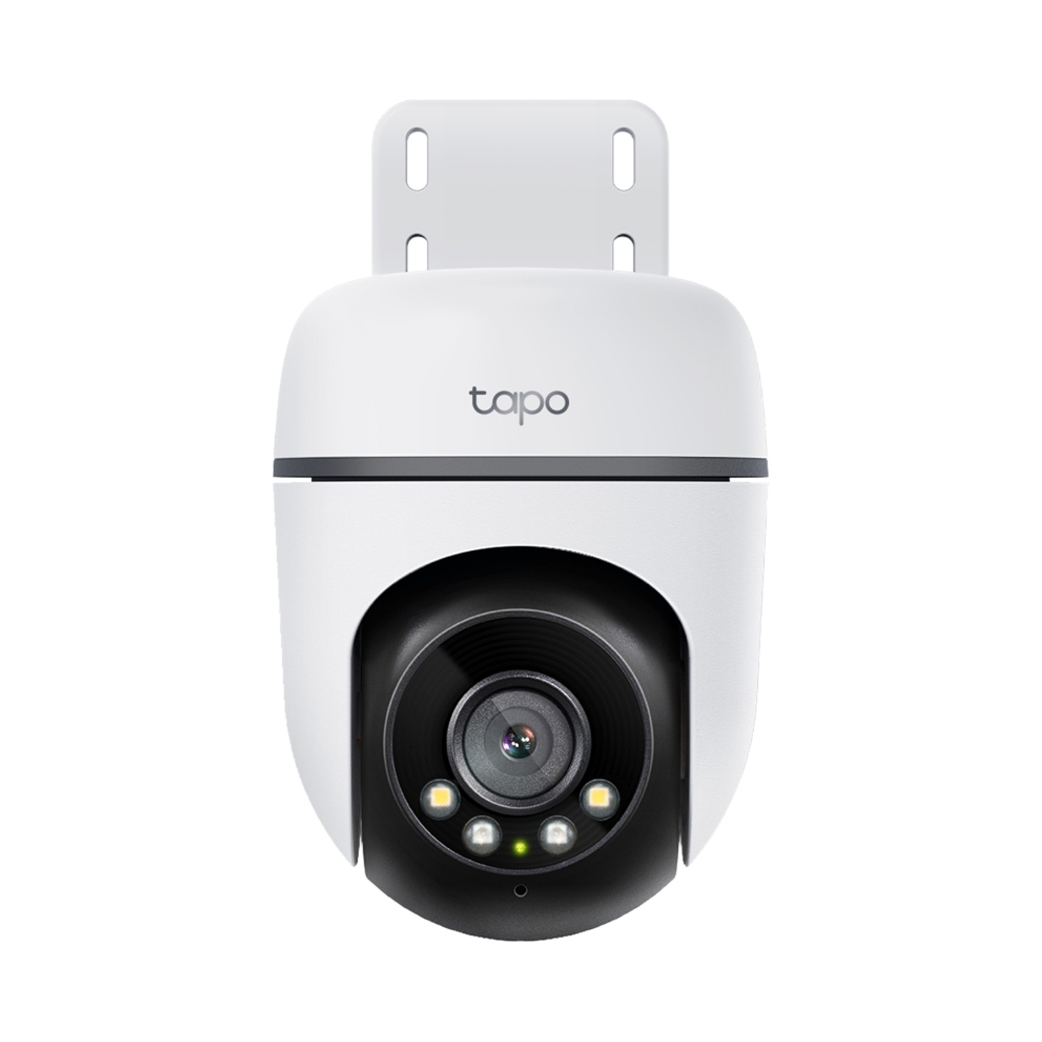 Telecamera di sicurezza Tapo bianca con staffa collegata.