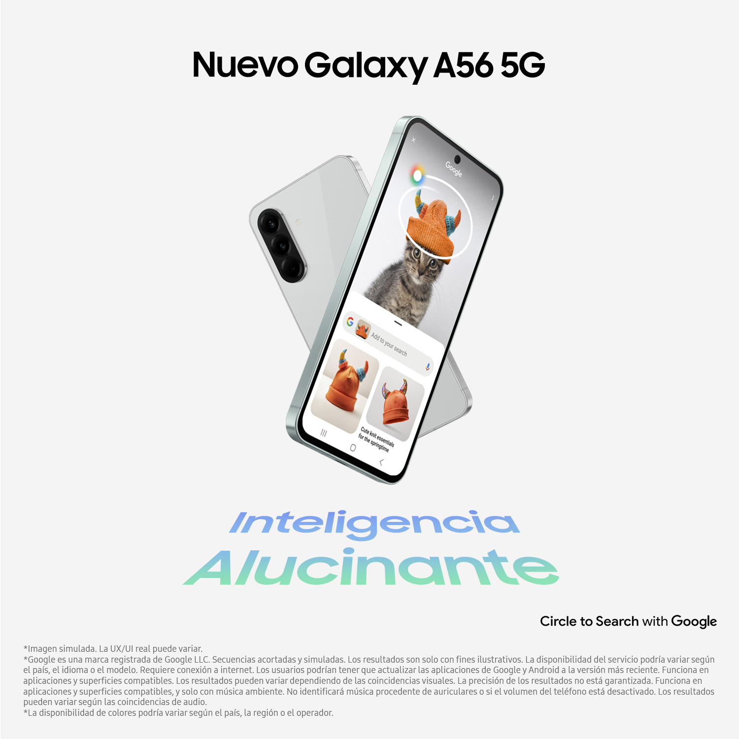 Un teléfono con una imagen de gato en la pantalla, texto en español y una barra de búsqueda de Google.