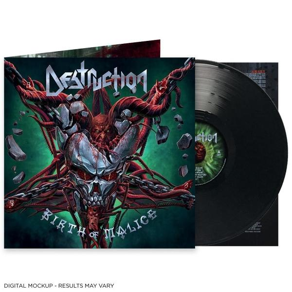 Vinil albumborító démoni dizájnnal és két fekete bakelit lemezzel.
