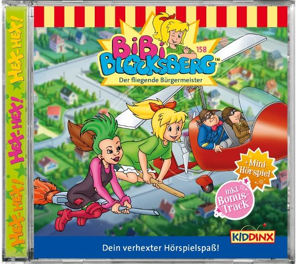 CD-Cover: Cartoon einer Hexe auf einem Besen und eine weitere in einem Flugzeug. Titel: Bibi Blocksberg.