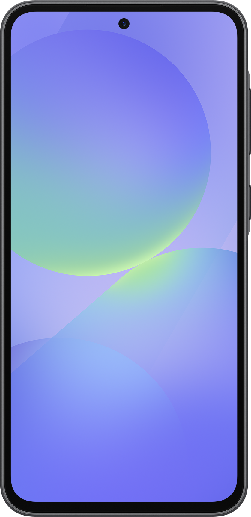 Un smartphone avec écran de fond dégradé, cadre noir.