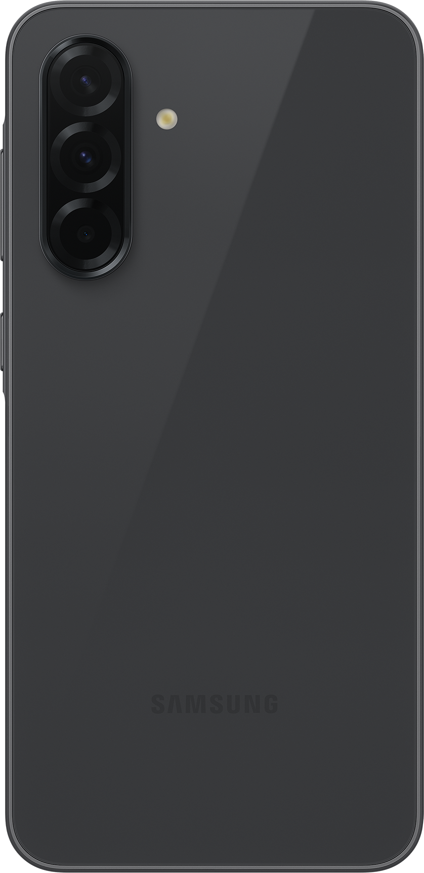 Dos de smartphone gris foncé avec lentilles de caméra et logo Samsung.