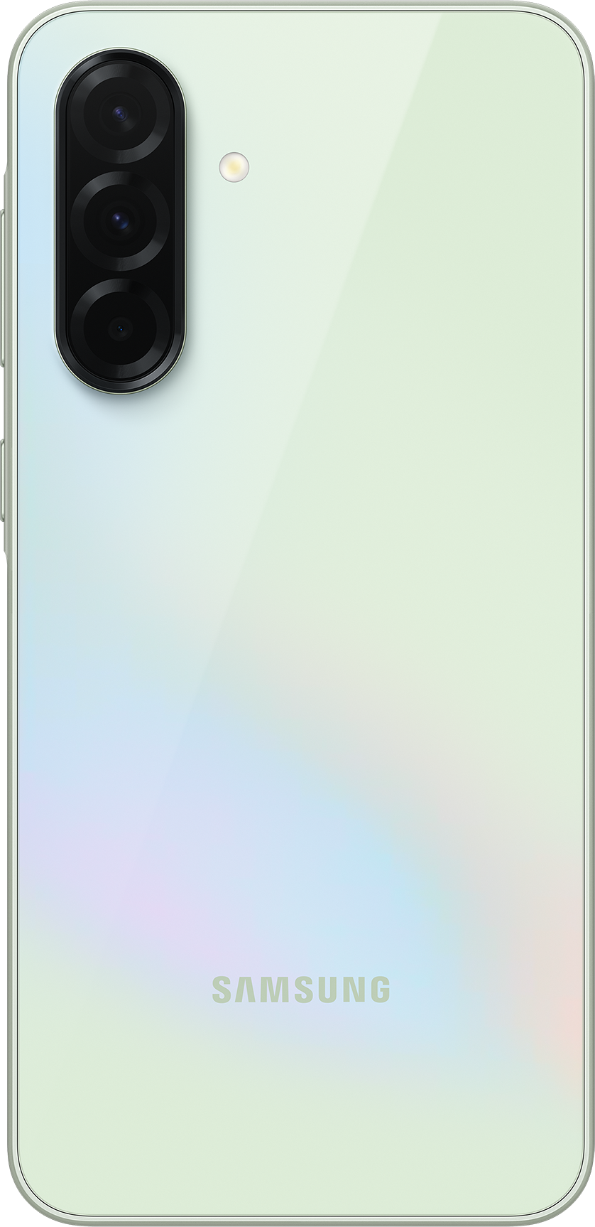 Vue arrière d'un smartphone blanc avec une triple caméra et le logo Samsung.