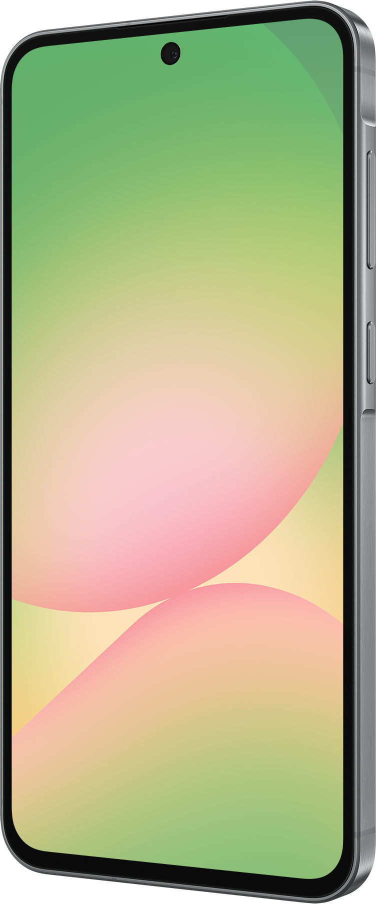 Un téléphone dans un étui, avec un fond vert et rose.