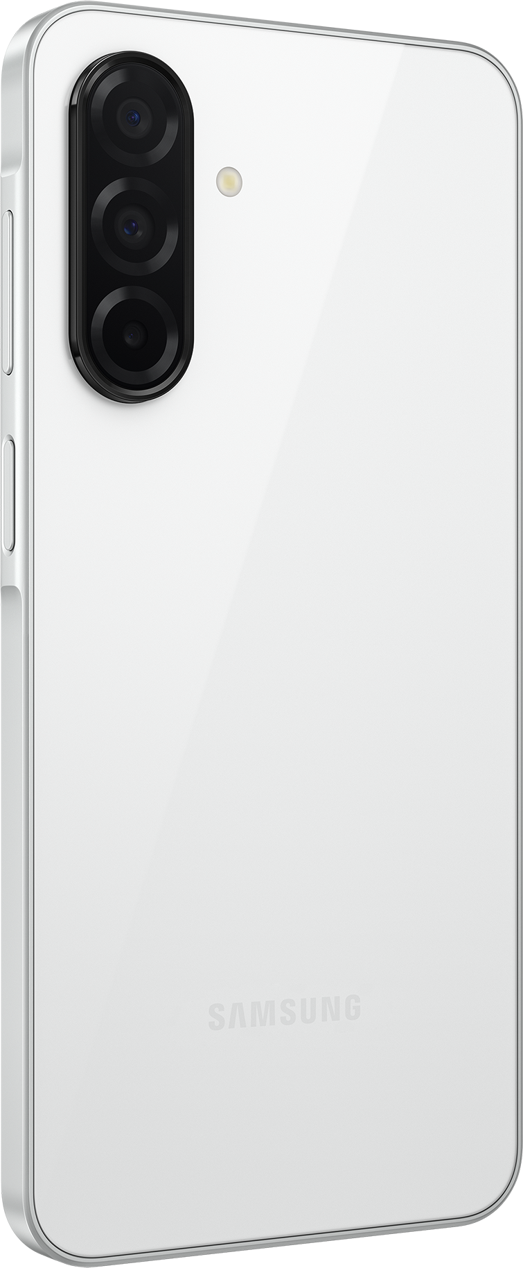 Un smartphone blanc avec trois caméras à l'arrière.