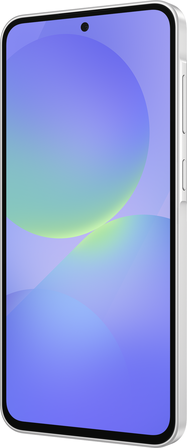 Téléphone blanc en vue de profil. Montre l'écran et les boutons latéraux.