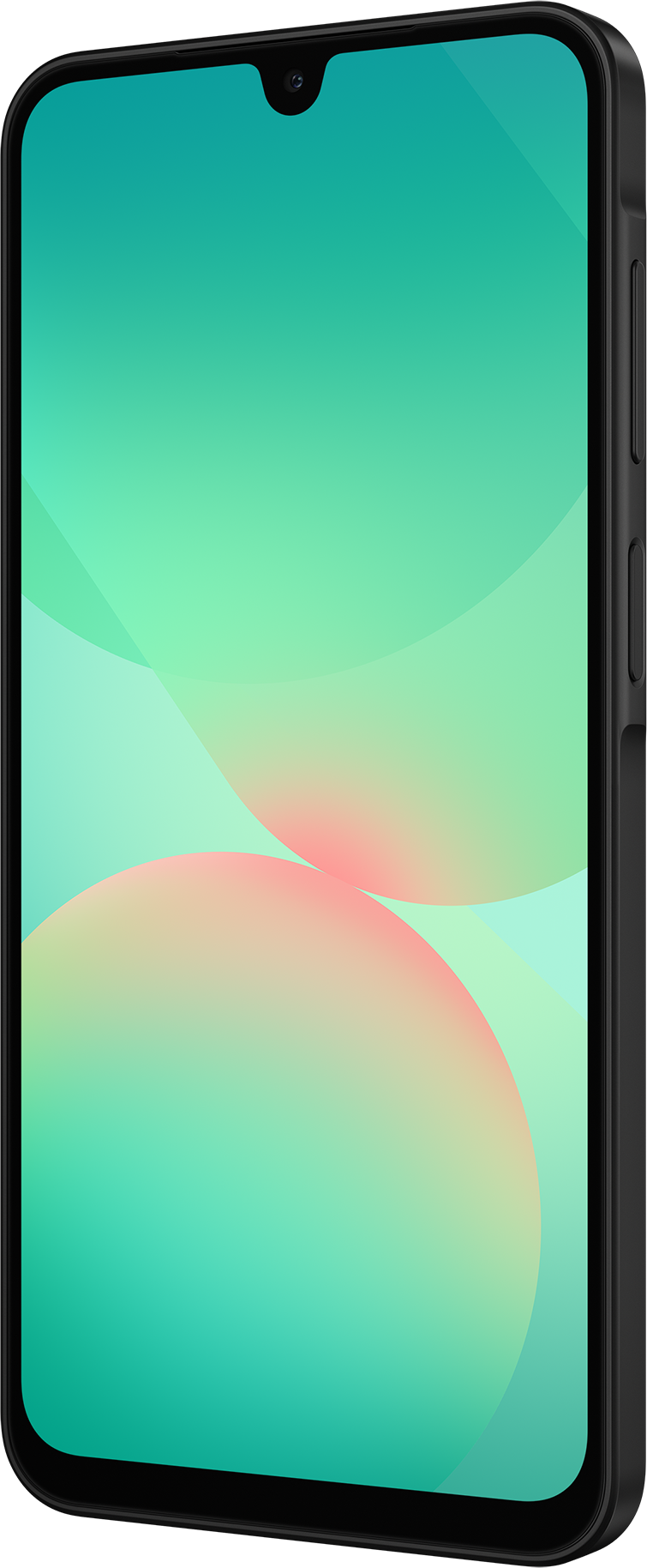 Smartphone, bords noirs, fond vert menthe. Caméra en haut.