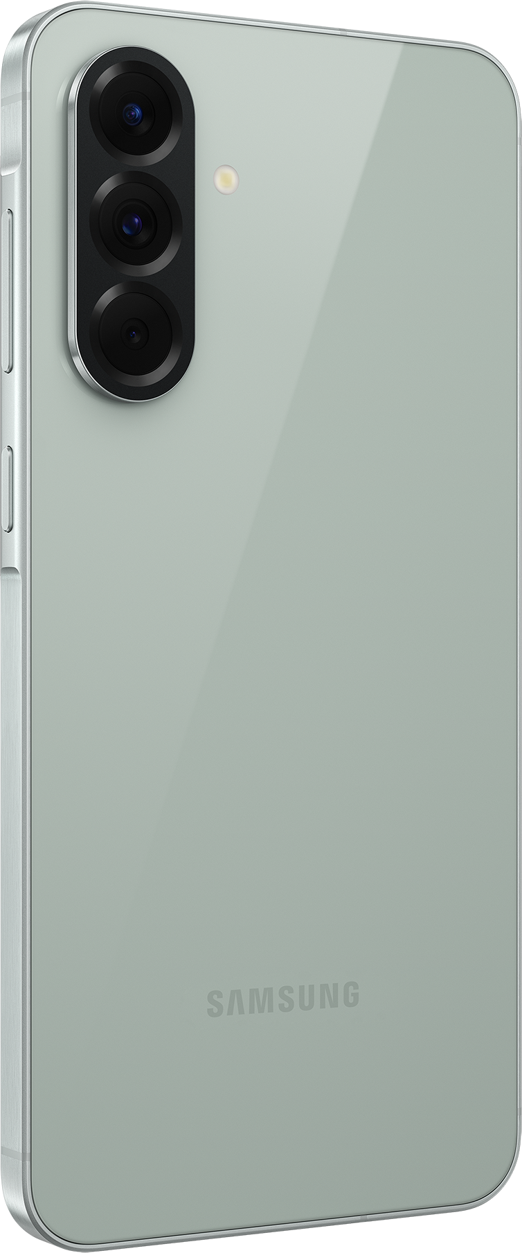 Ein Samsung-Telefon in Olivgrün. Das Telefon hat drei Kameras auf der Rückseite.