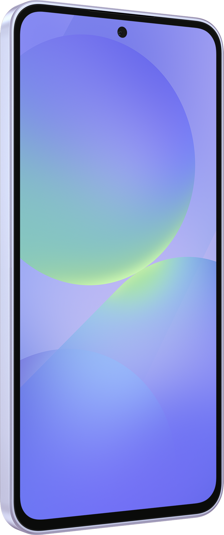 Ein hellviolettes Telefon mit farbenfrohem Hintergrunddisplay.