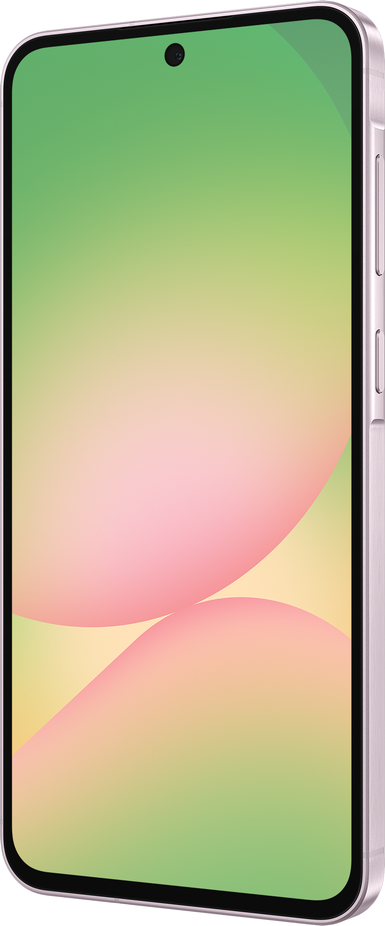 Uno smartphone, vista angolata, con uno schermo che mostra una sfumatura astratta.