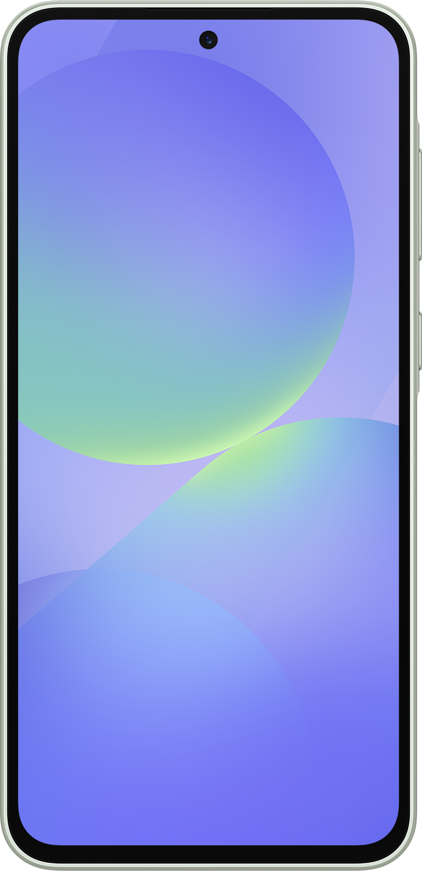 Un smartphone avec un écran dégradé, affichant des couleurs bleues, vertes et violettes.