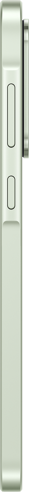 Vue latérale d'un téléphone, couleur argent. Le téléphone a deux boutons et une caméra.