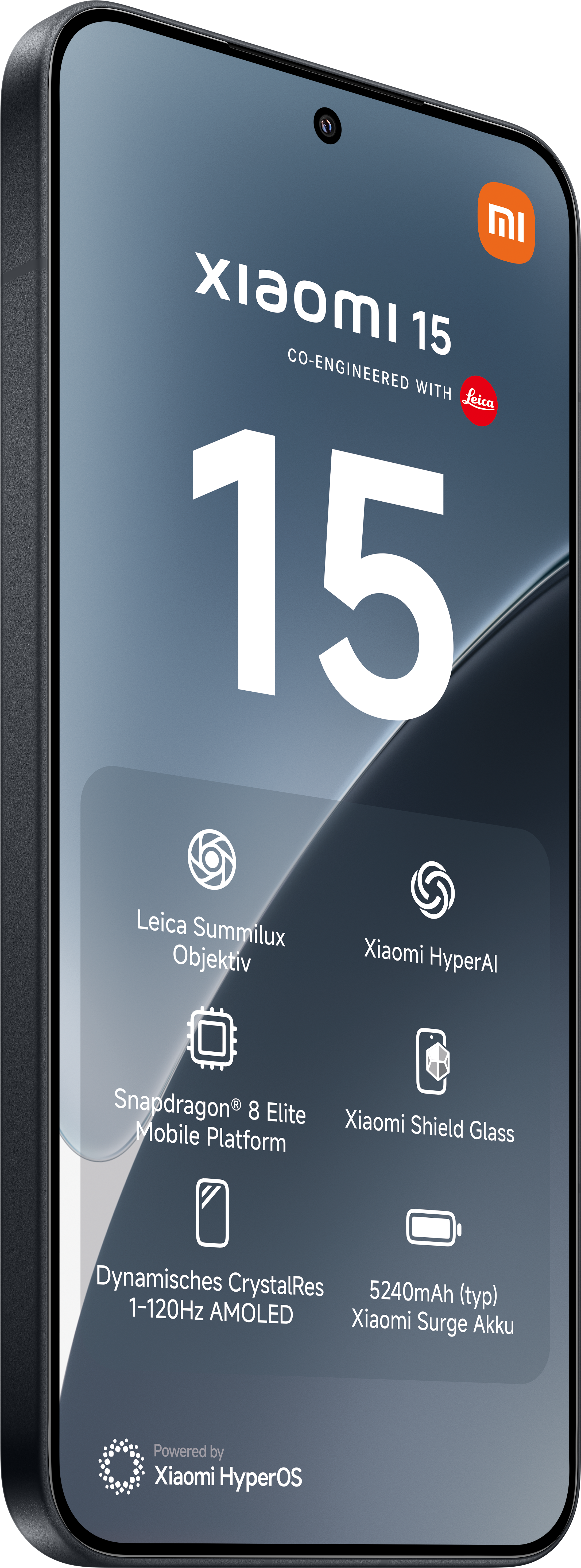 Die Rückseite eines weißen Smartphones mit drei vertikal ausgerichteten Kameras.