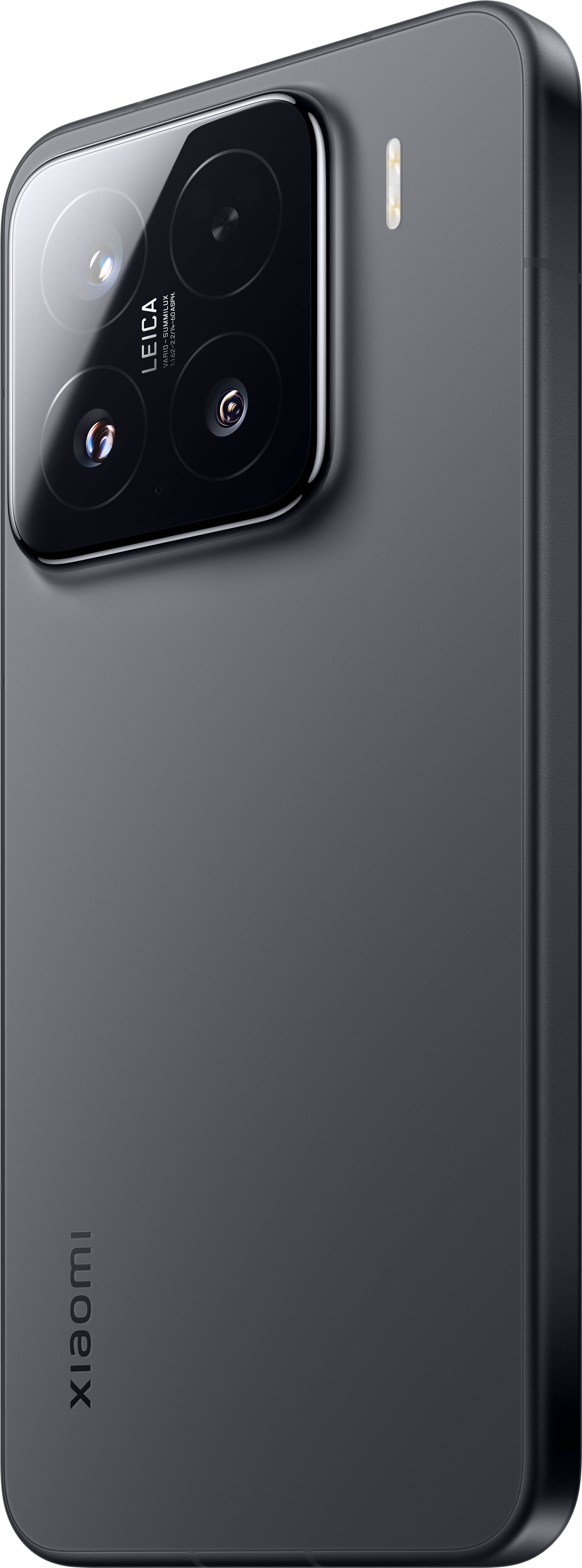 Ein dunkelgraues Smartphone mit Leica-Dreifach-Kamera.