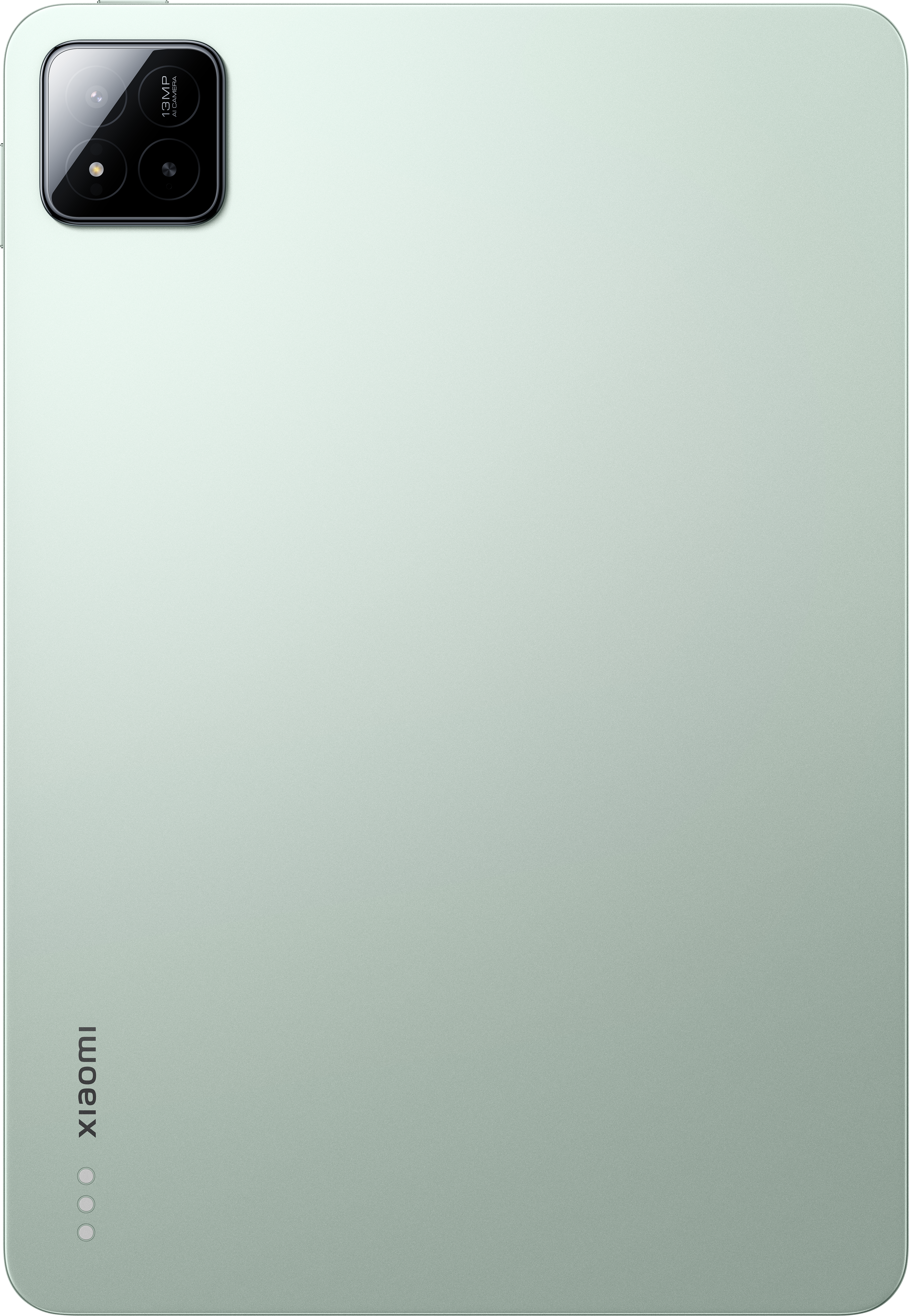 Ein hellgrünes Tablet mit Kamera auf der Rückseite und Xiaomi-Logo.
