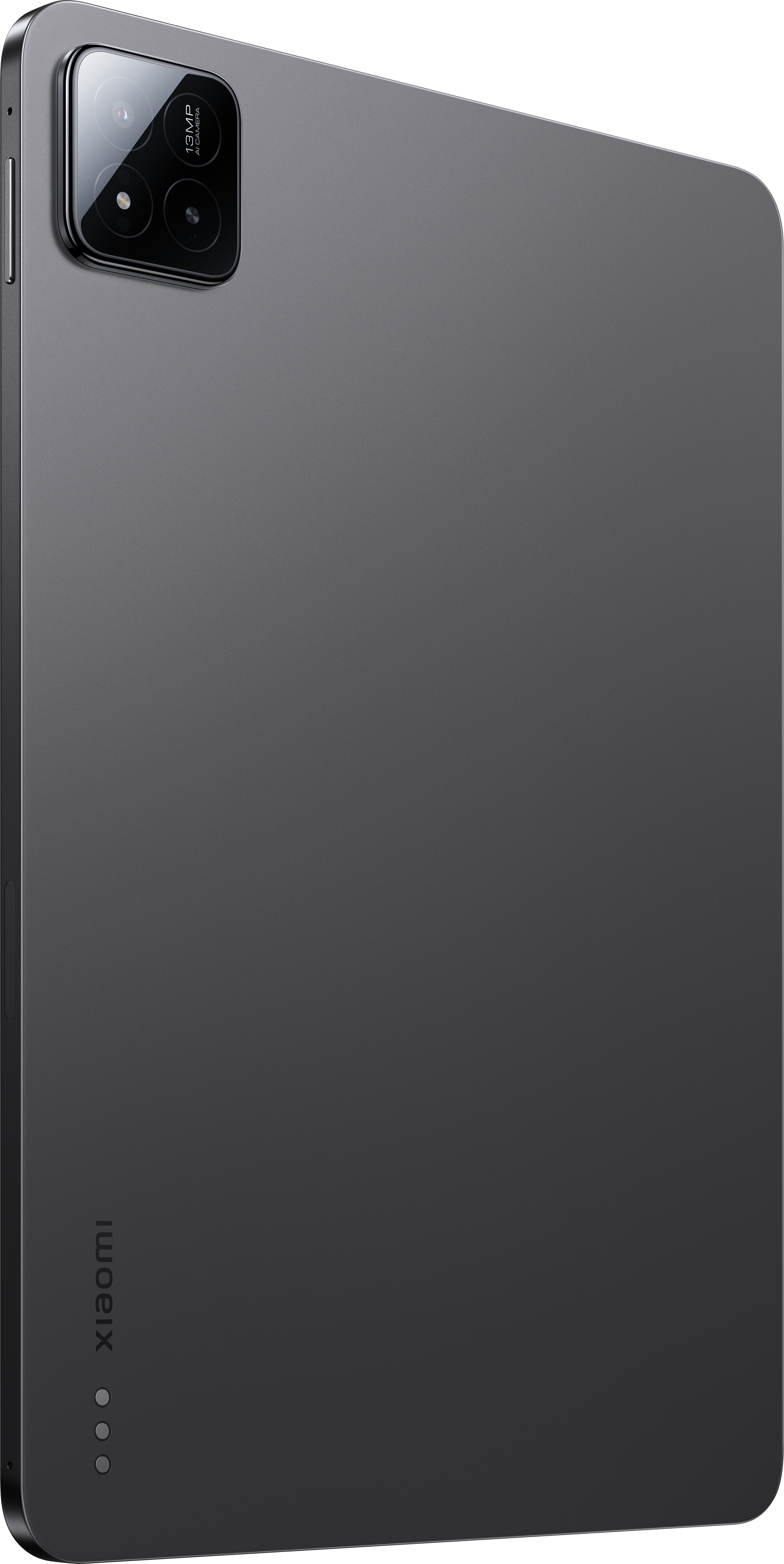 Ein graues Tablet mit einer Dual-Linsen-Kamera auf der Rückseite.