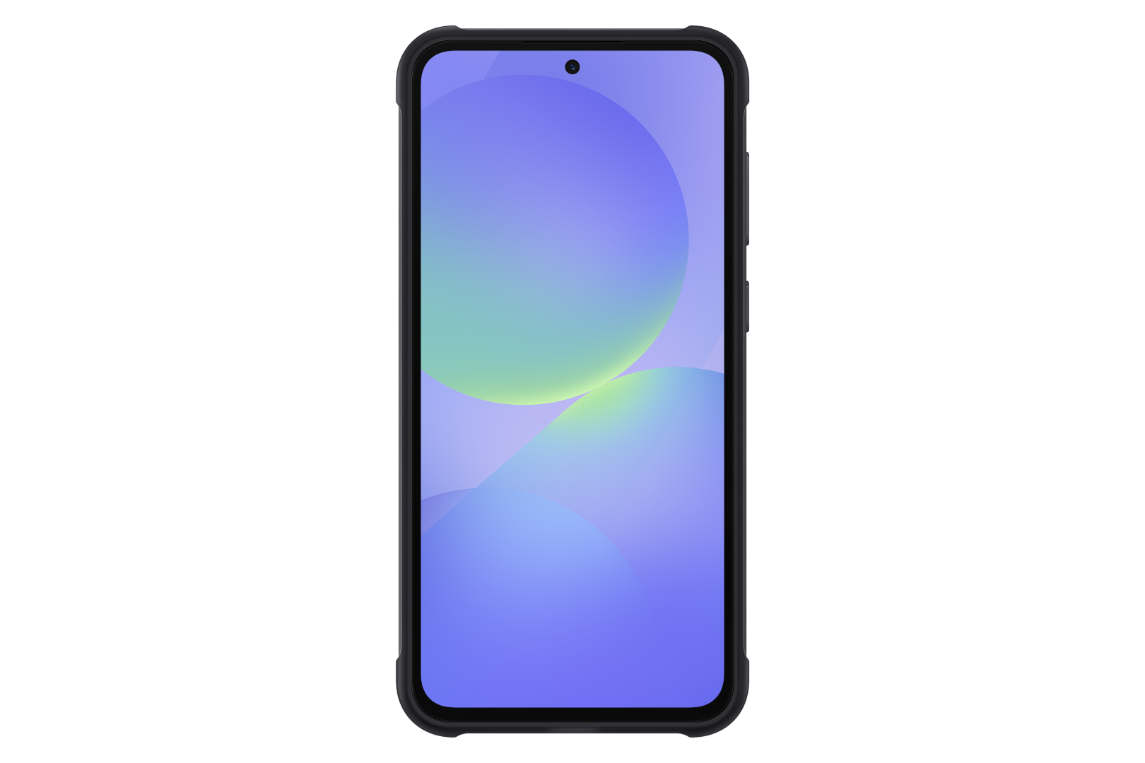 Czarny telefon z ekranem pokazującym abstrakcyjne niebieskie i zielone kształty.