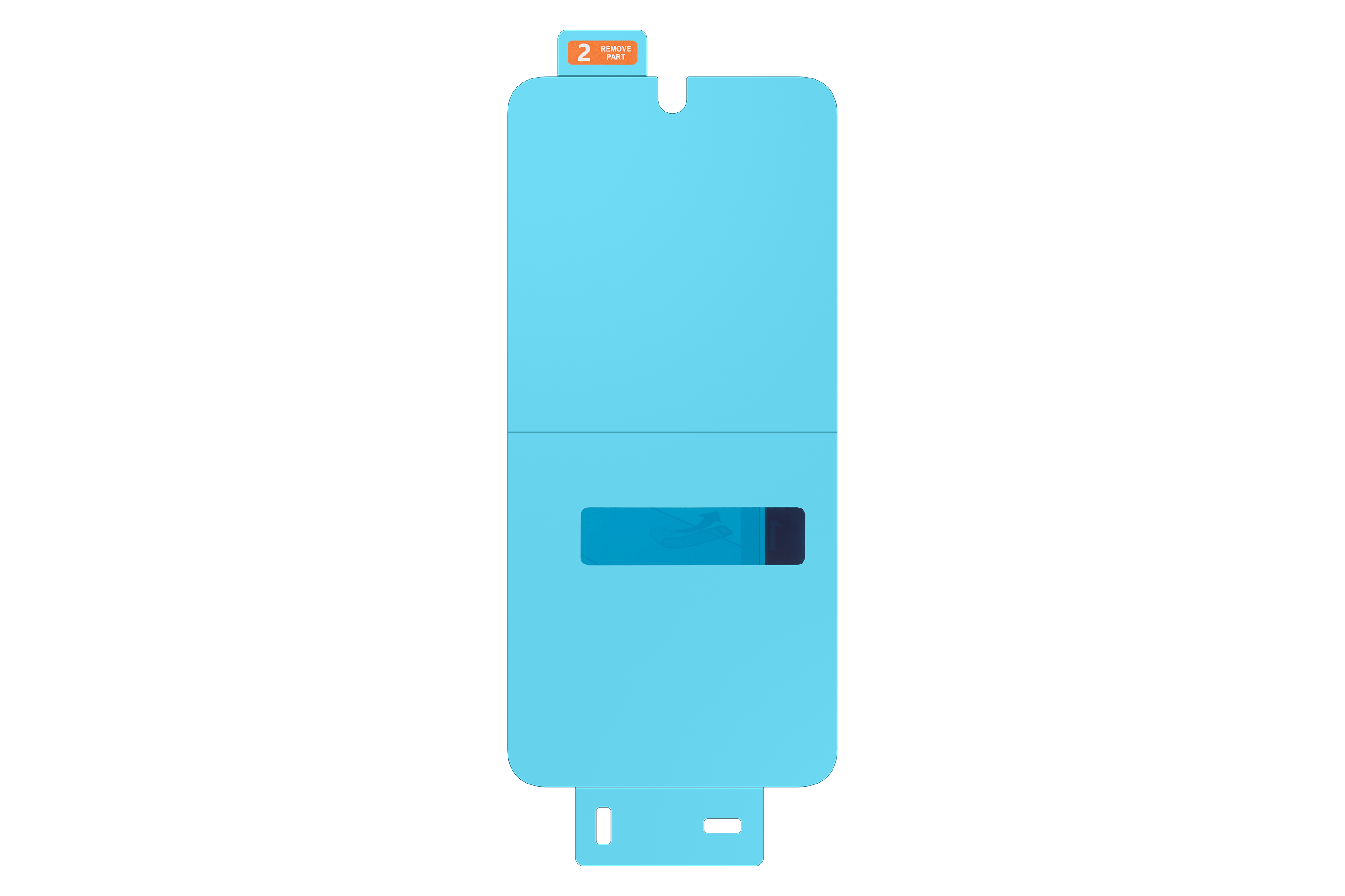 Jasnoniebieska ochrona ekranu. U góry napis '2 REMOVE PART'.