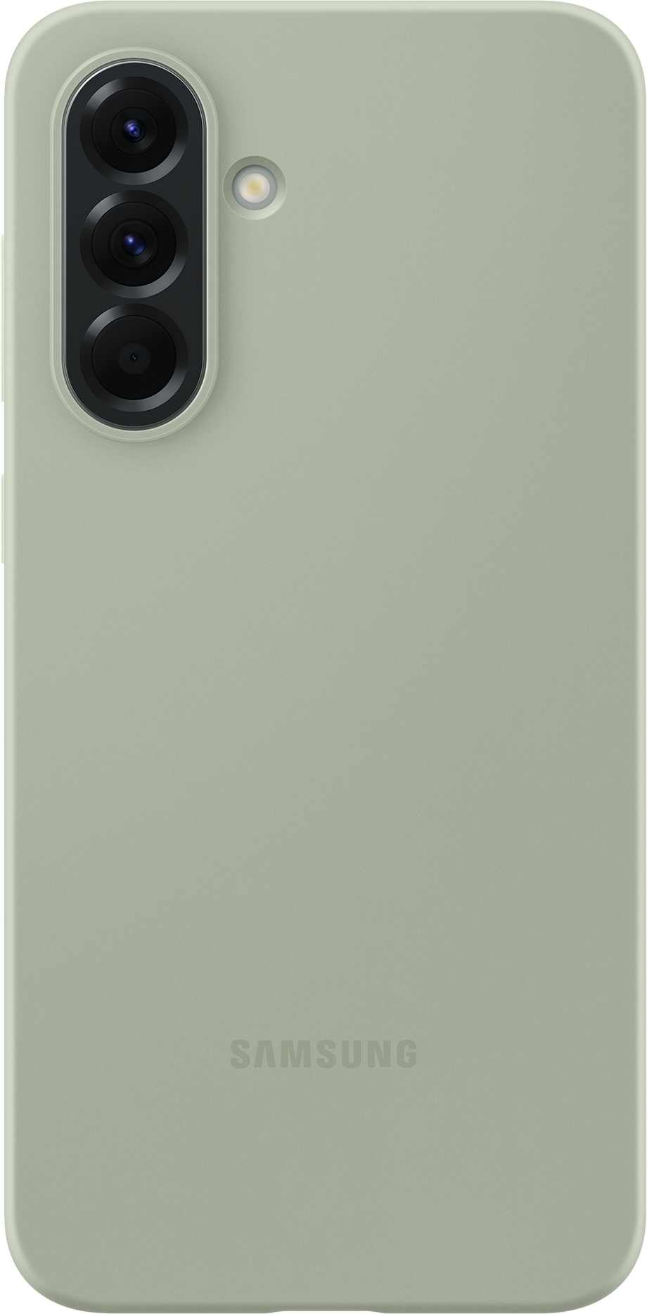 Dos d'un téléphone vert olive avec ensemble de caméras et logo Samsung.