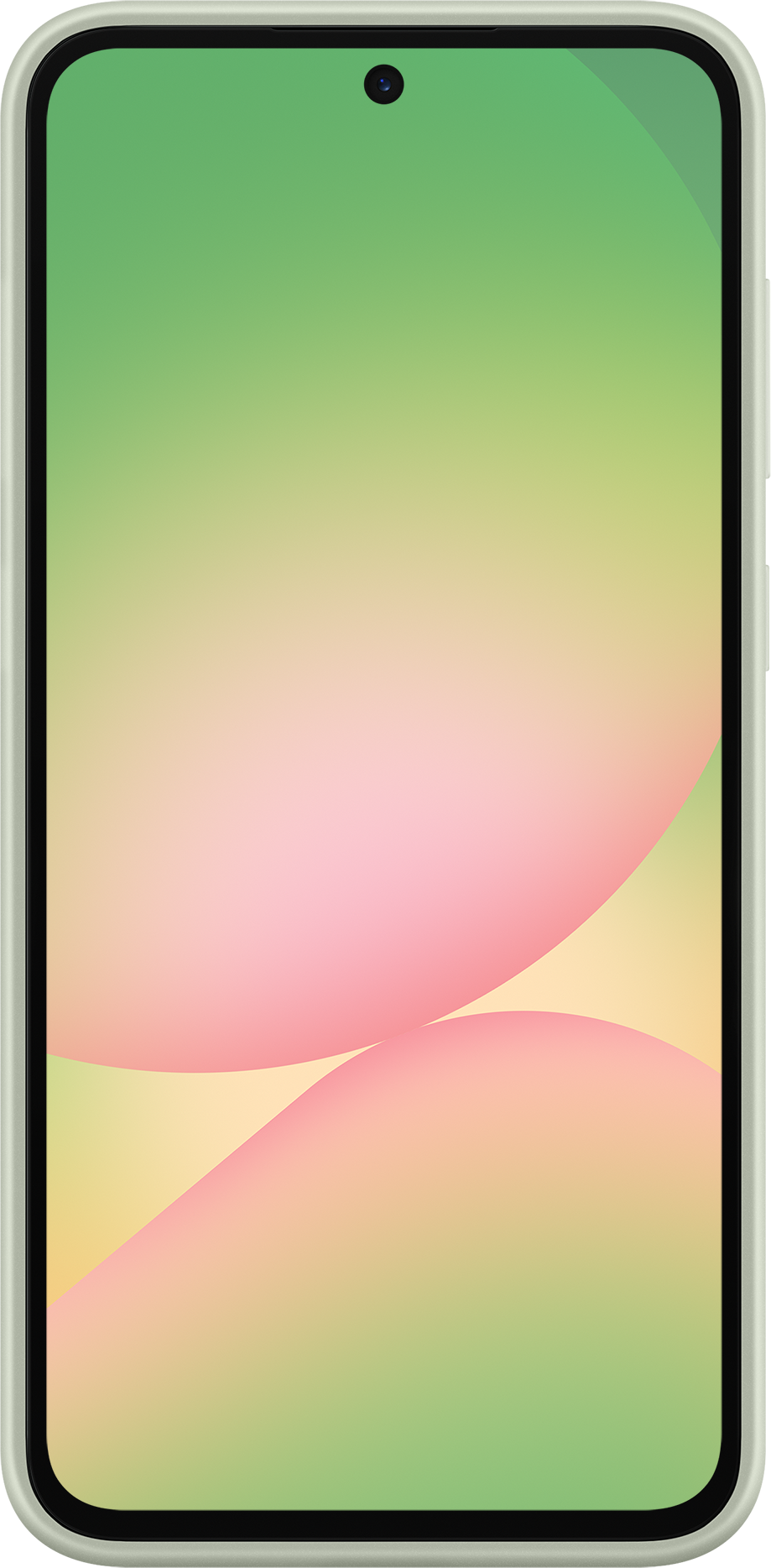 Un téléphone avec un dégradé de vert, rose et jaune sur son écran est affiché.