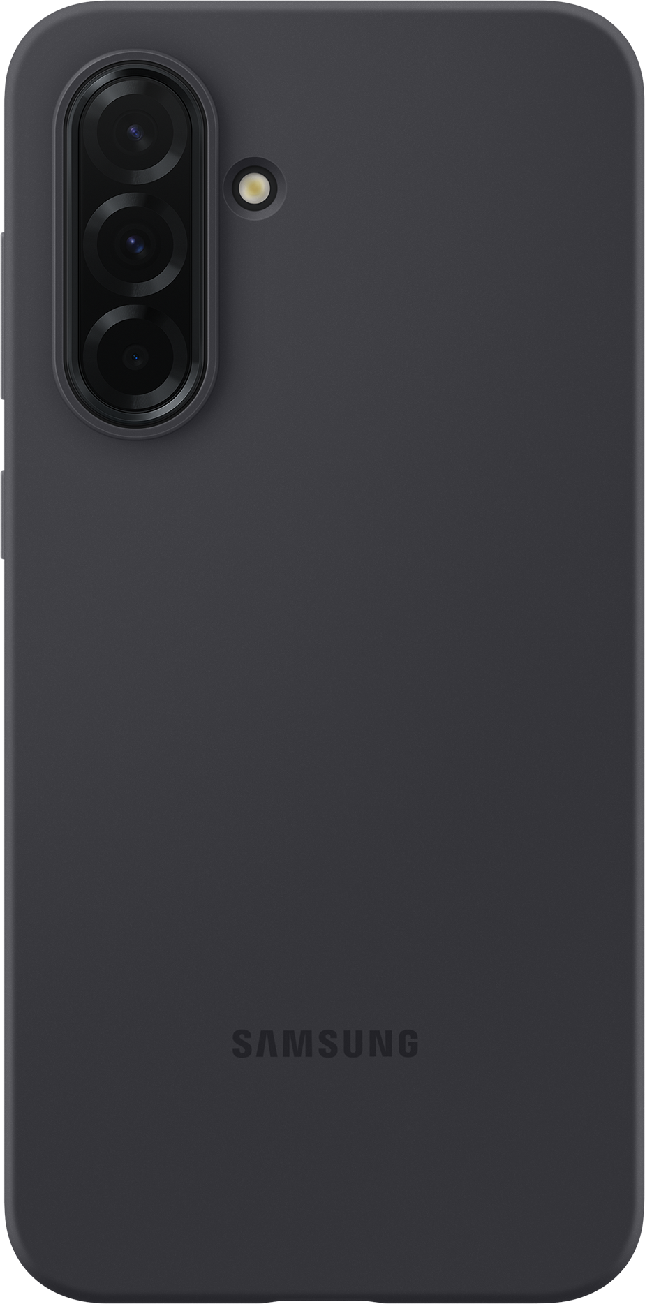 Vue arrière d'un téléphone violet foncé avec trois caméras et le logo Samsung.