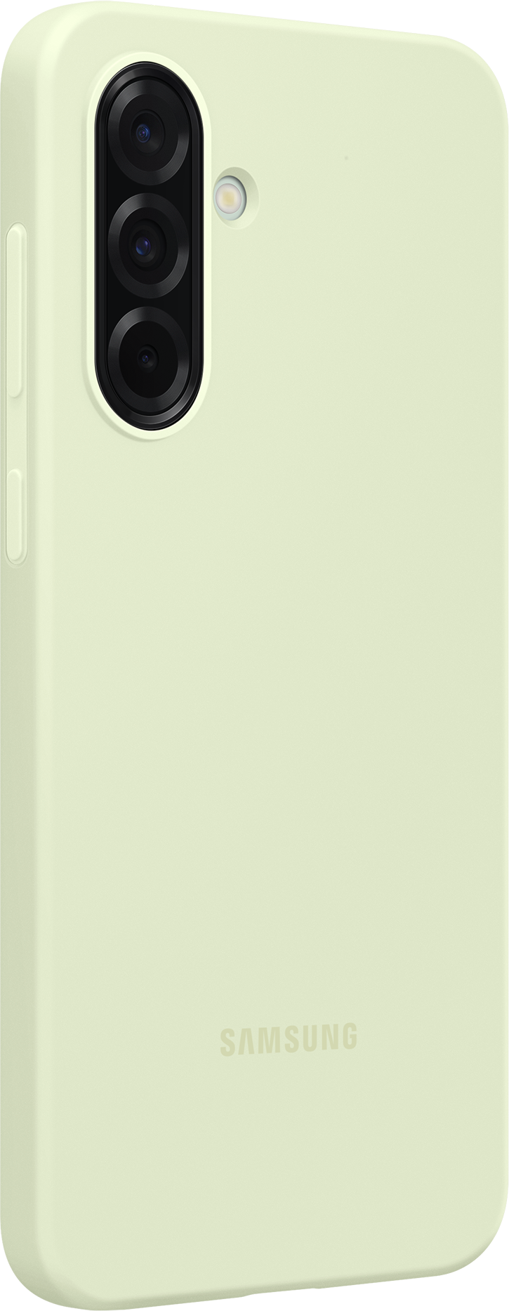 Une coque de téléphone vert clair avec trois lentilles d'appareil photo.