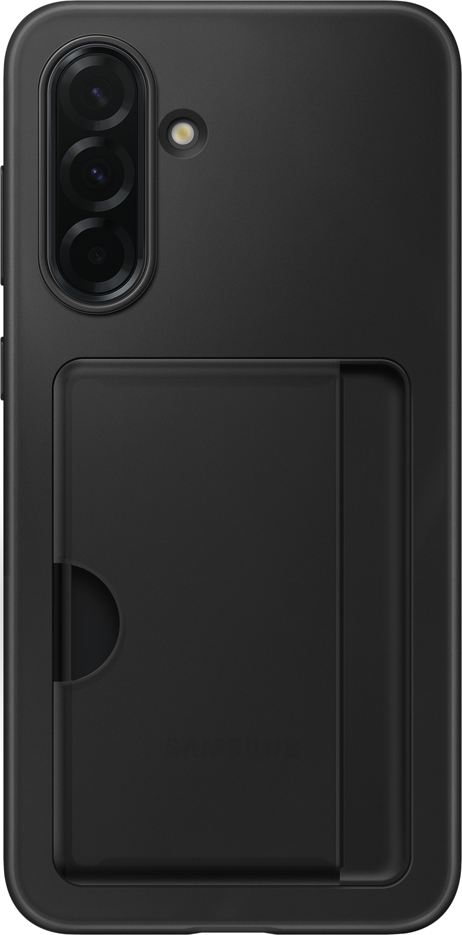Custodia nera con modulo fotocamera e vano per schede.