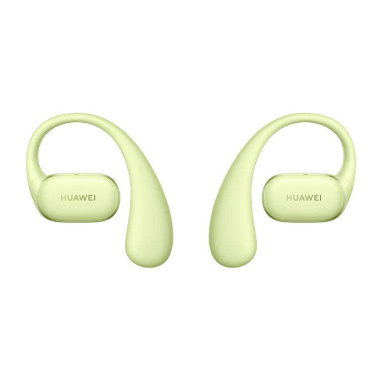 Grüne Huawei-Ohrhörer auf weißem Hintergrund.