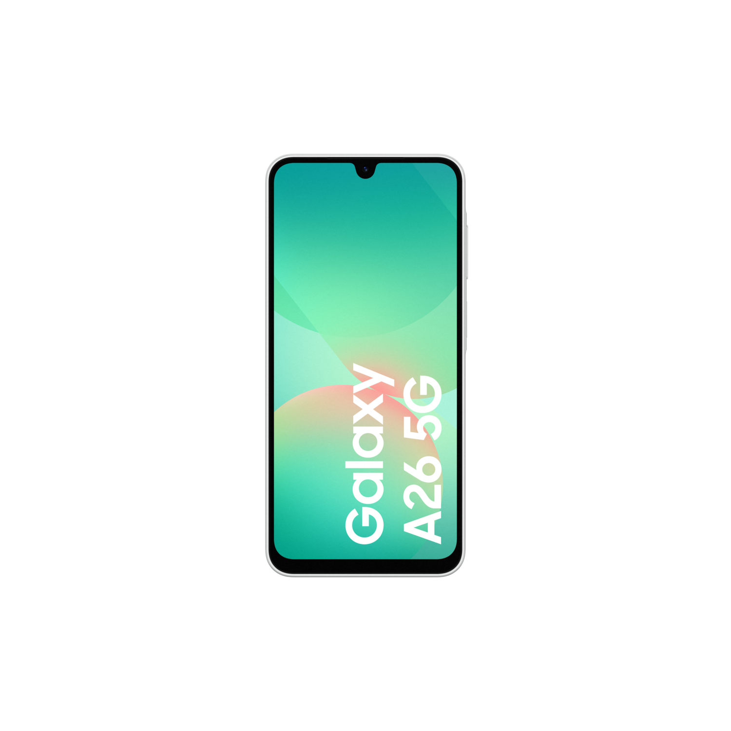 Smartphone screen with the text 'Galaxy A26 5G' on black background.