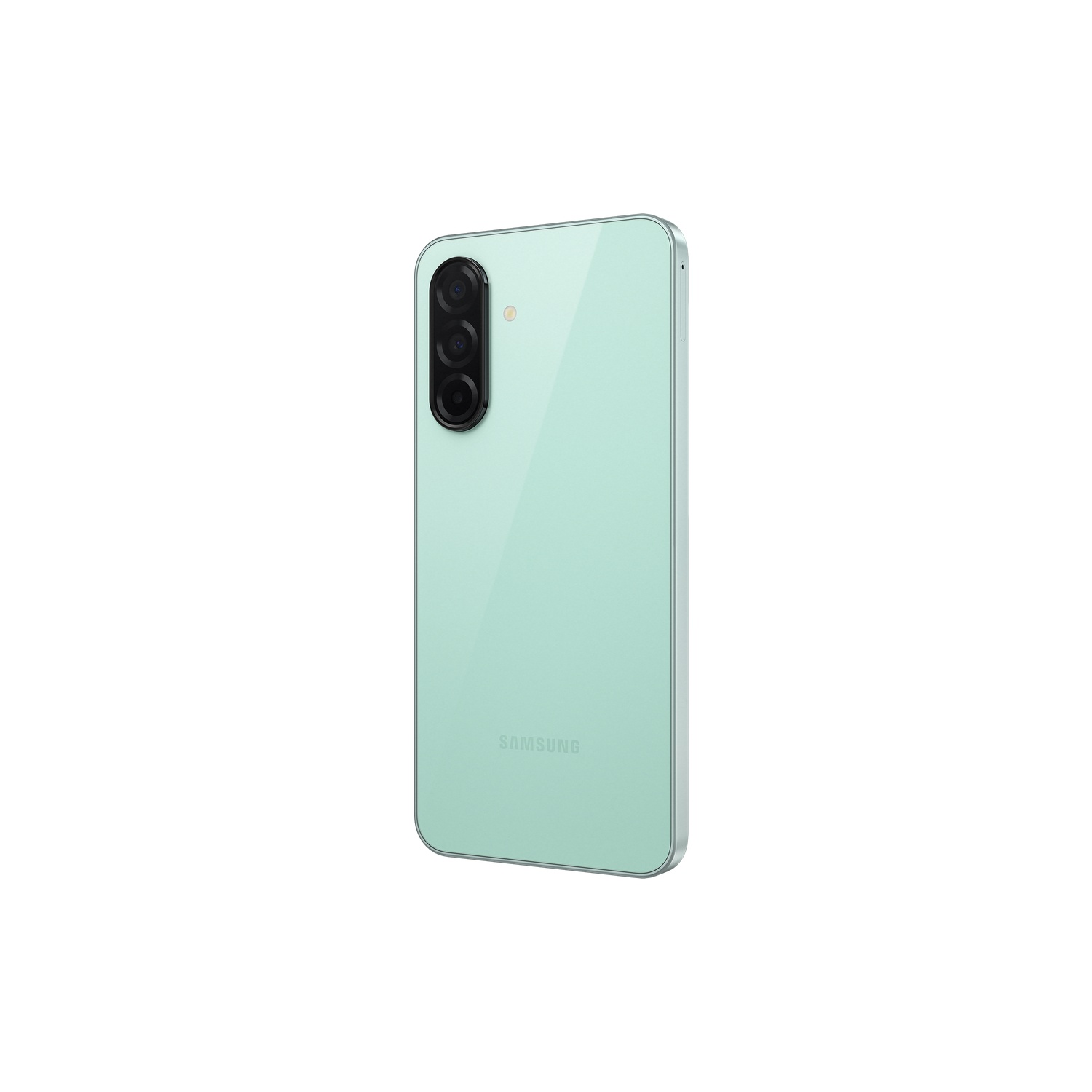 Een groene smartphone in een hoek, met de camera's aan de achterkant.