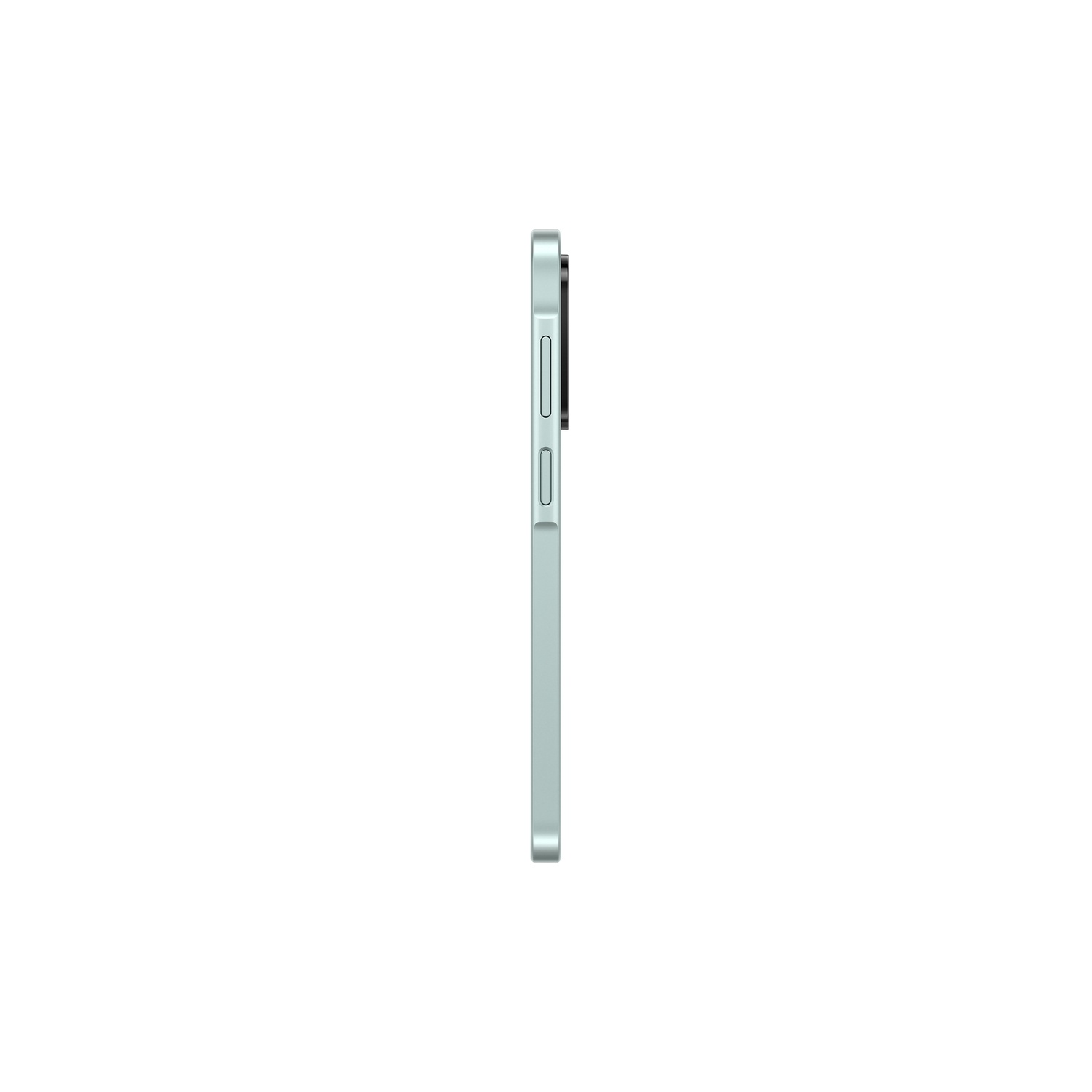 Zijaanzicht smartphone, groen, witte achtergrond.
