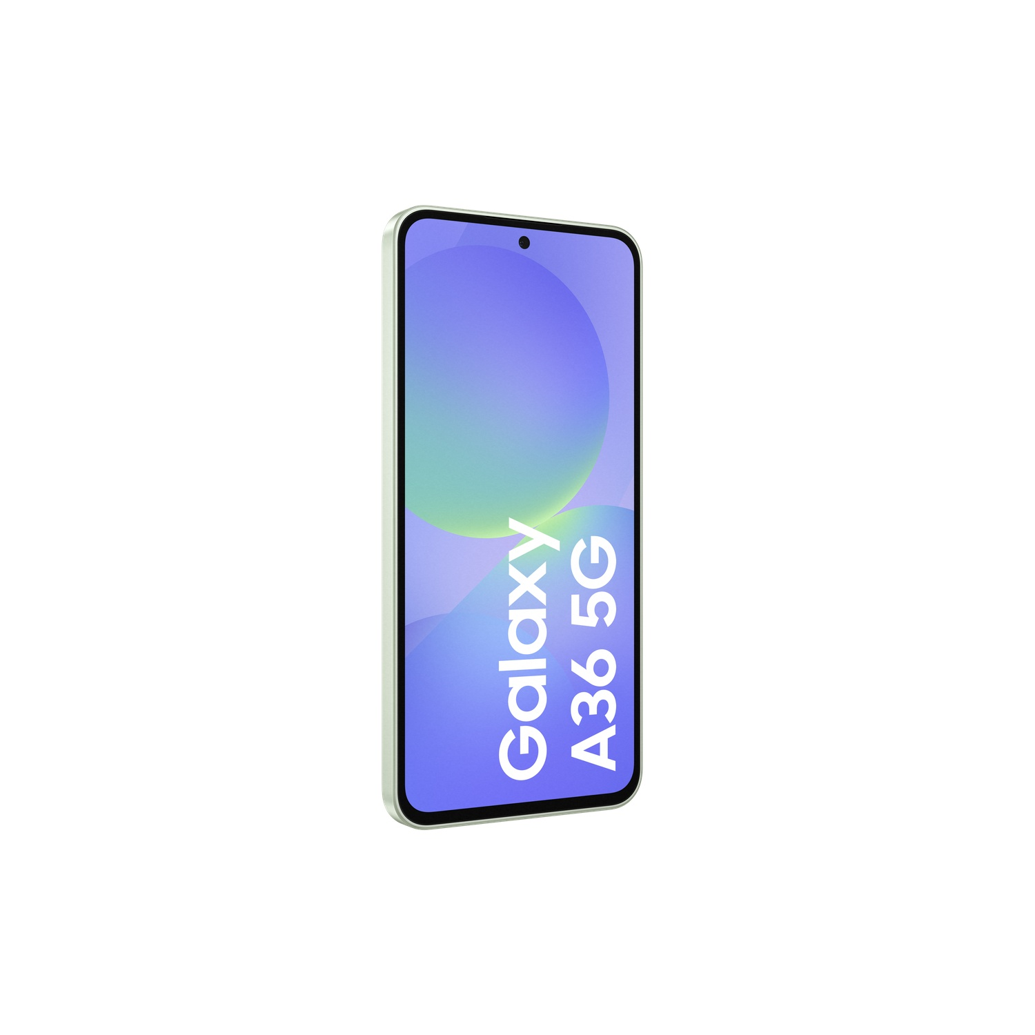 Smartphone vert clair affichant texte et graphiques sur fond blanc.
