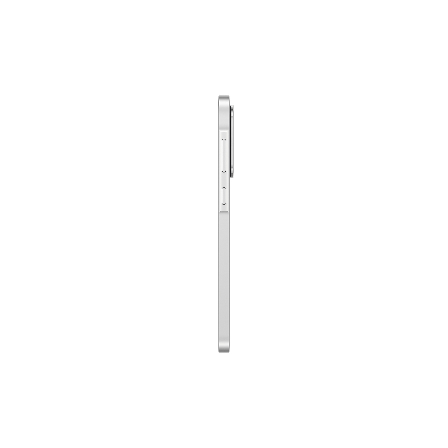 A smartphone's side view. The phone is grey with volume and power buttons.