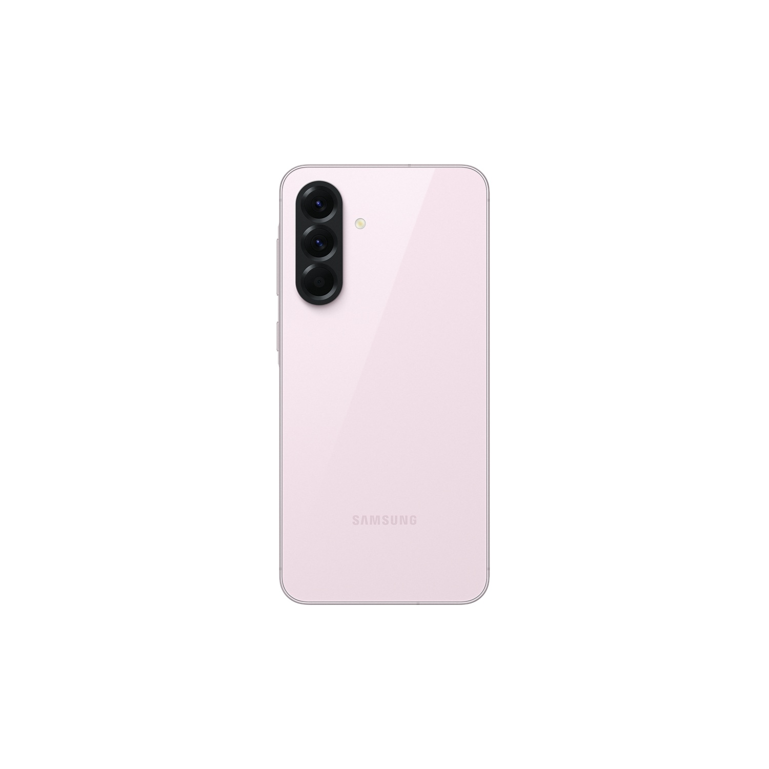 A pink Samsung phone with three rear cameras on a white background.