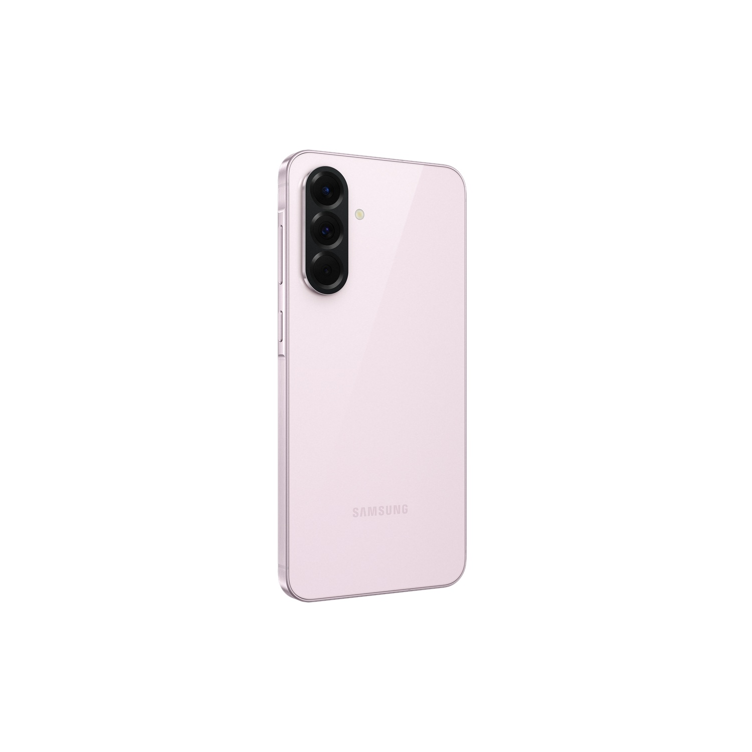 A light pink smartphone with triple camera lenses on a white background.