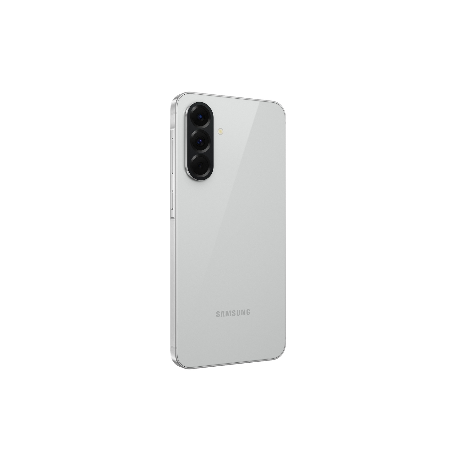 Witte telefoon, achteraanzicht, met drie camera's aan de achterkant.