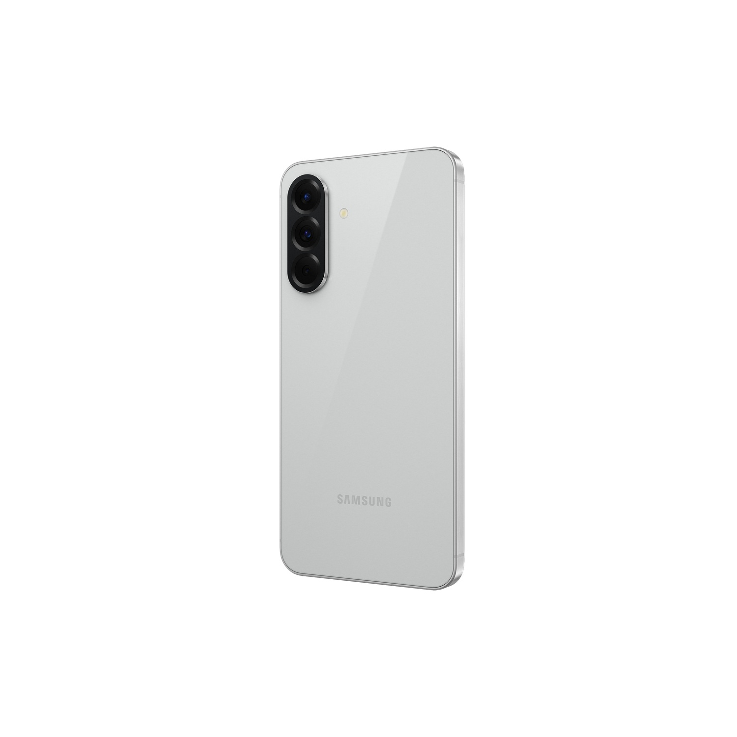 Een zilveren smartphone van achteren bekeken, met de camera-opstelling.