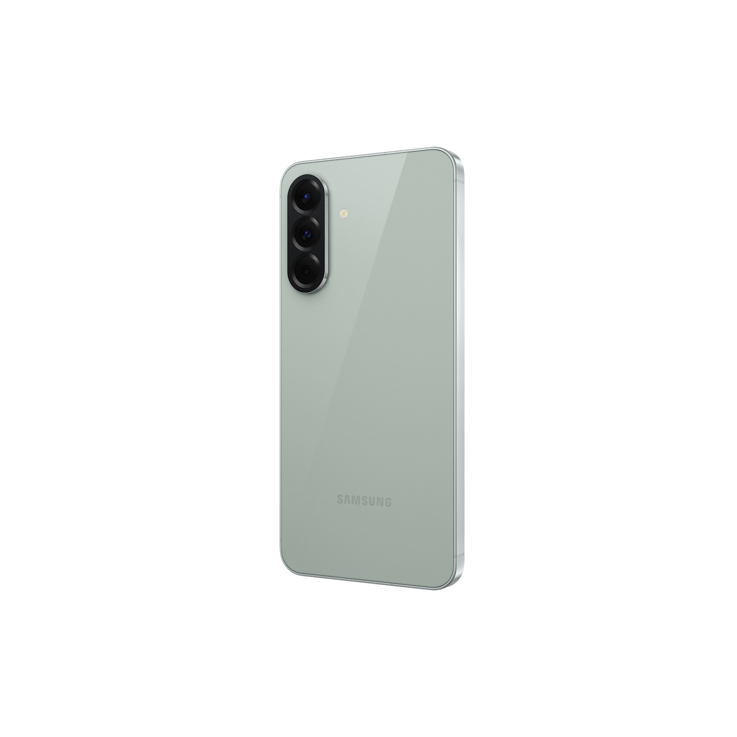 Green phone back with three cameras on a black background.